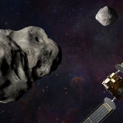 Simulación del asteroide Dimorphos y la nave que lo seguirá. | Foto:NASA