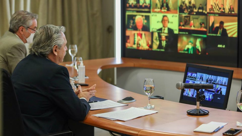 Alberto Fernández durante su participación en la Cumbre virtual del Mercosur.