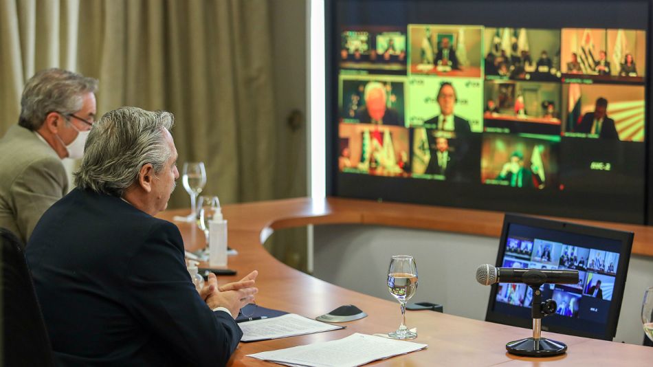 El presidente Alberto Fernández, en la Cumbre de mandatarios del Mercosur.