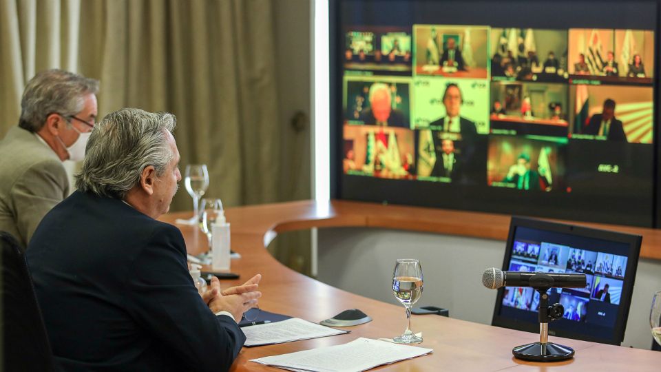 El presidente Alberto Fernández, en la Cumbre de mandatarios del Mercosur.