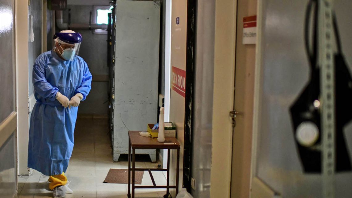 A doctor is pictured at the Dr Alberto Antranik Eurnekian Public Hospital in Ezeiza, in the outskirts of Buenos Aires, during the coronavirus pandemic.