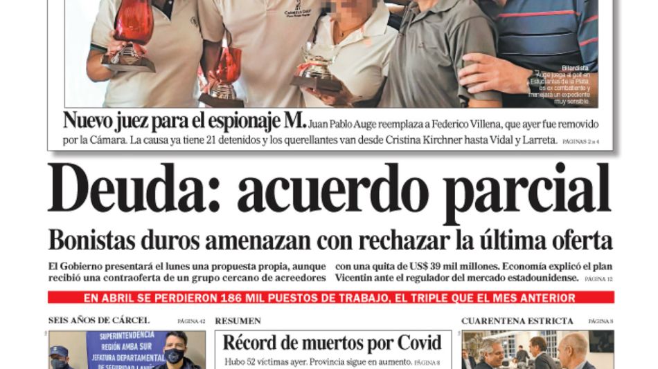 La tapa del diario PERFIL del sábado 4 de julio de 2020.