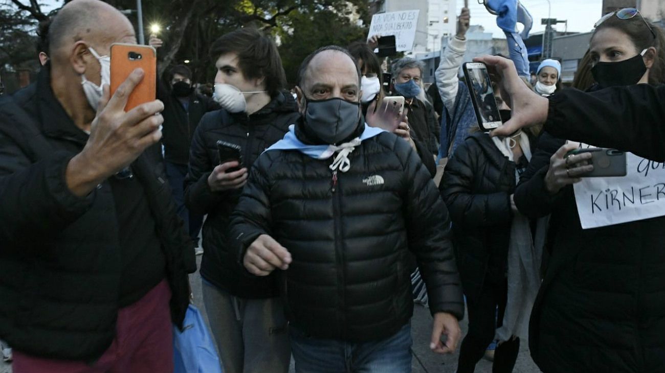 9 de julio 2020: Baby Etchecopar fue uno de los que participó en las protestas contra el gobierno de Alberto Fernández.