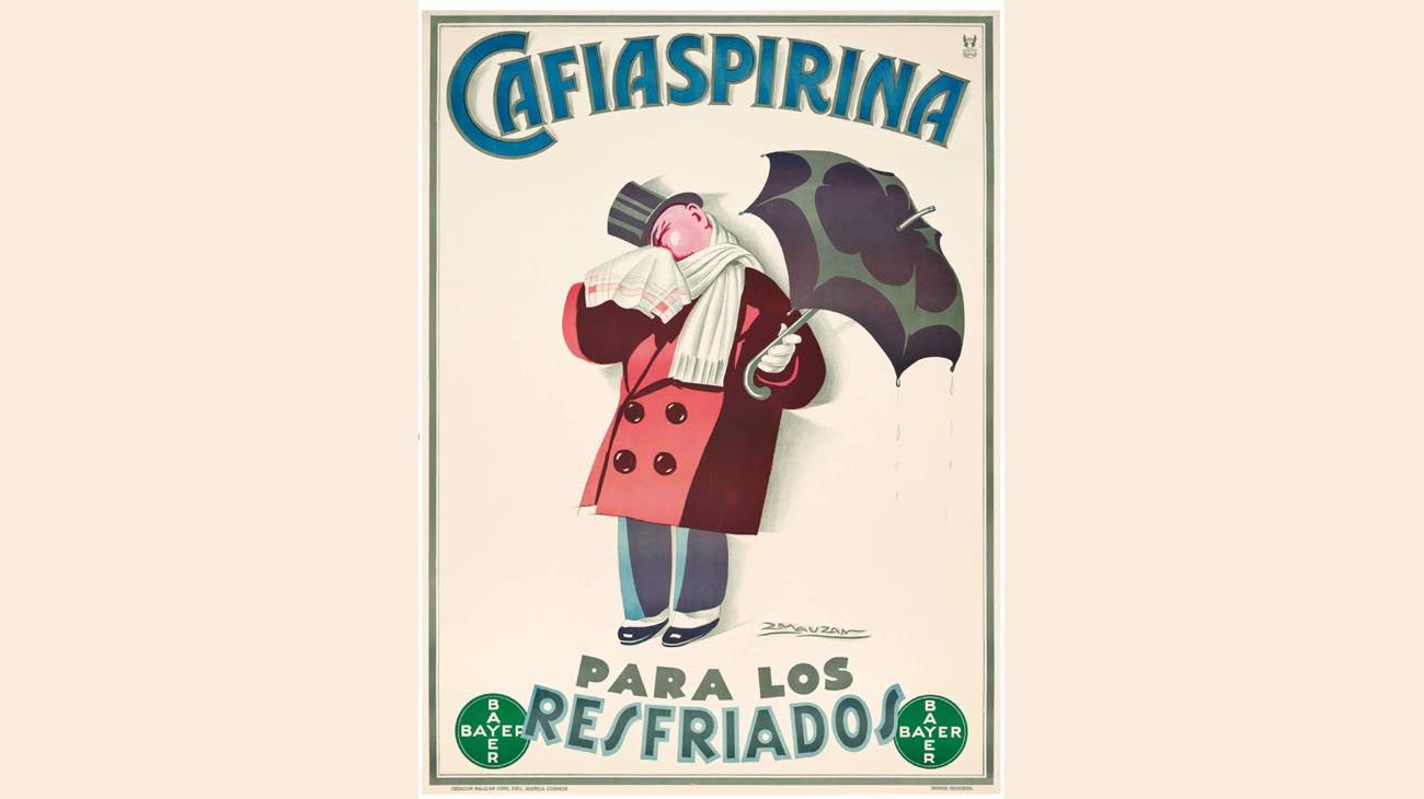 1930. Mauzán, célebre por sus afiches de Geniol también se ocupó de Cafiaspirina.