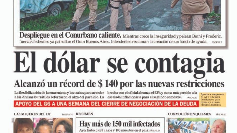 La portada de este sábado 25 de julio de 2020.