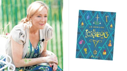 En la mira. Arriba, la escritora J.K. Rowling y su obra más reciente, El ickaboc.