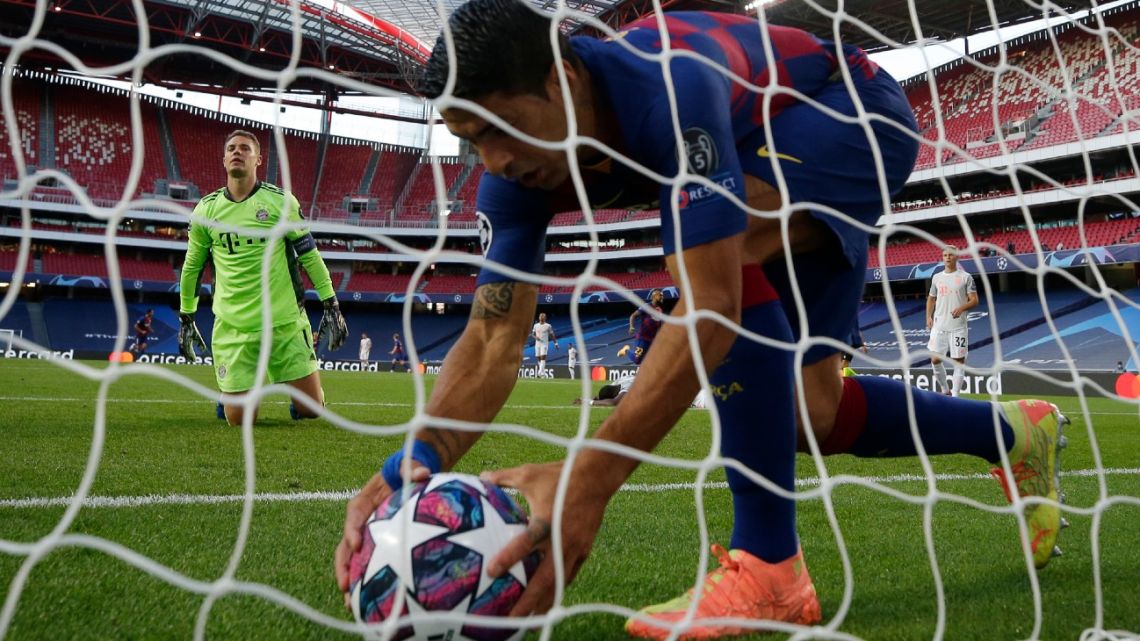 Images from the shocking Champions League quarter-final match between FC Barcelona and Bayern Munich at the Luz stadium in Lisbon, Portugal, Friday, Aug. 14, 2020. 
