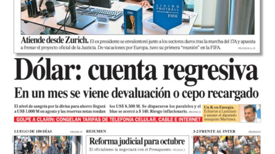 La portada de este sábado 22 de agosto de 2020.