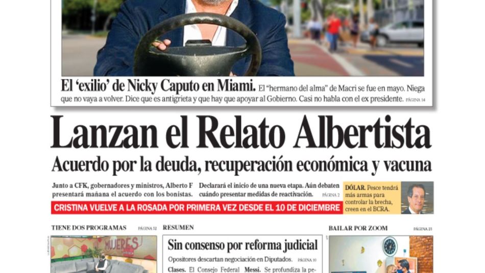 La tapa de Diario PERFIL de este domingo 30 de agosto de 2020