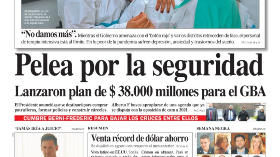 La tapa de este sábado 5 de septiembre del Diario Perfil.