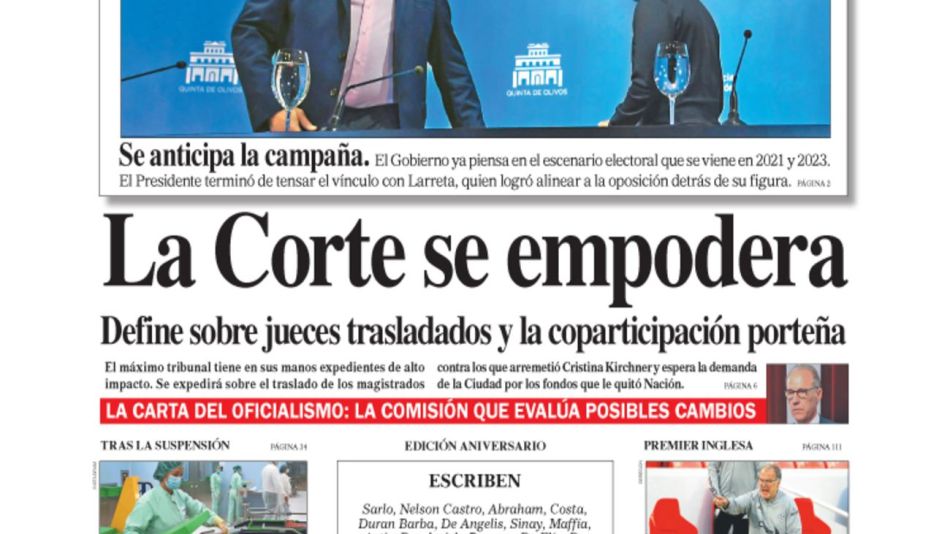 tapa Diario Perfil domingo 13 de septiembre de 2020.