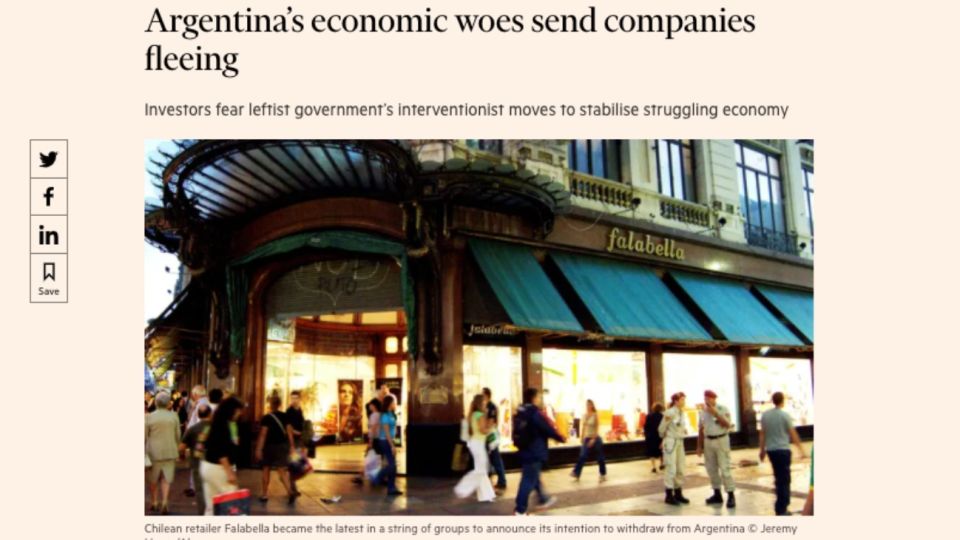 El artículo publicado en el Financial Times sobre la salida de empresas de Argentina.