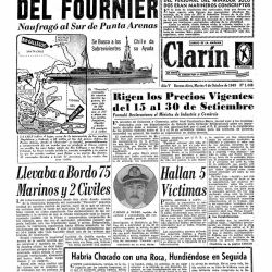 Así reflejaba el diario Clarín el hundimiento del Fournier, en septiembre y octubre de 1949.