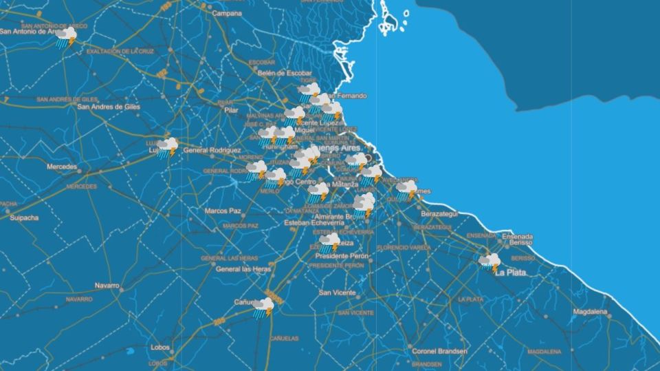 El tiempo lluvioso se extenderá a toda el Área Metropolitana de Buenos Aires. Crédito: Servicio Meteorológico Nacional