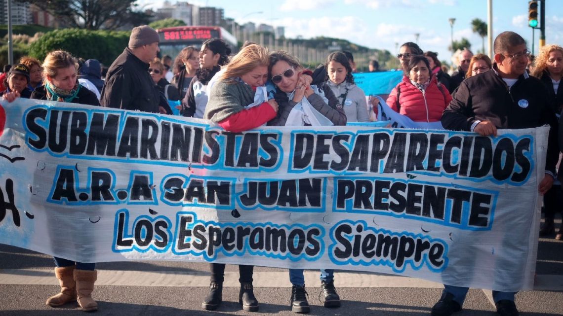 Relatives of the ARA San Juan submarine's lost crew stage a rally in Mar del Plata in this file photograph.