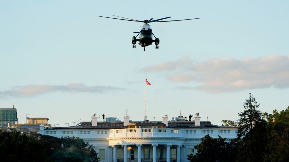 Marine One helicopter, with President Donald Trump aboard, lifts off from the South Lawn of the White House in Washington, for the short flight to nearby Walter Reed National Military Medical Center in Bethesda, Md., Friday, Oct. 2, 2020. The White House says Trump will spend a "few days" at the military hospital after contracting COVID-19.