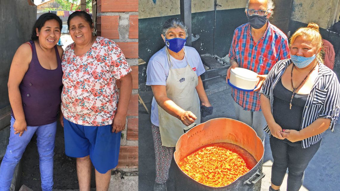 On the left, Malvina and Delia Rodriguez. On the right, Cook Azucena Chaile, comedor regular Emilio Olmos and Ines Garcia.