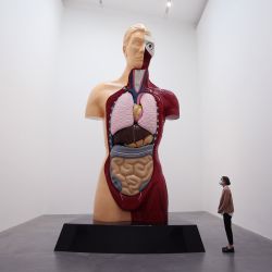 Inglaterra, Londres: un miembro del personal de la galería posa junto a 'Hymn', 1999, durante una vista previa de la exposición individual de Damien Hirst titulada 'End of a Century' en la Newport Street Gallery de Londres, que contará con más de cincuenta obras de arte que abarcan los años de formación de Hirst como estudiante en la década de 1980 para convertirse en uno de los artistas contemporáneos más importantes de Gran Bretaña durante la década de 1990. | Foto:Yui Mok / PA Wire / DPA