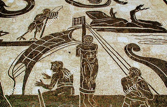 Uises, Rey de Ítaca, resiste a las sirenas. Mosaico, Museos Vaticanos.