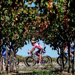 El ciclista portugués del equipo Deceuninck, Joao Almeida, con el maillot rosa de líder general, compite en la octava etapa de la carrera ciclista Giro d'Italia 2020, una ruta de 200 kilómetros entre Giovinazzo y Vieste. | Foto:Luca Bettini / AFP