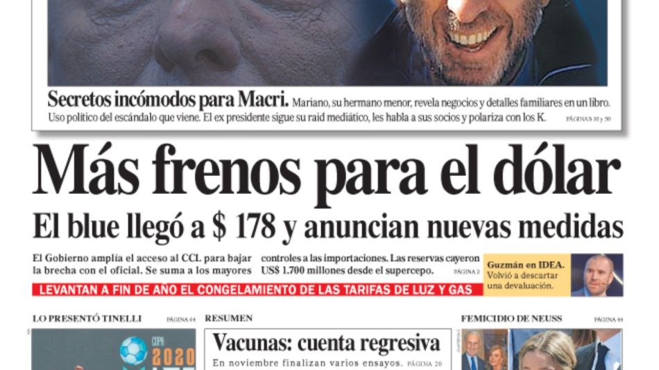 La tapa de este sábado 17 de octubre del Diario Perfil.