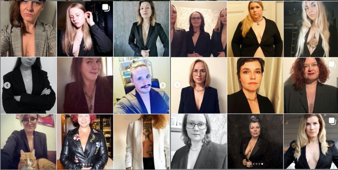 Sanna Marin, primera ministra de Finlandia, con la foto que generó críticas por el escote y el hashtag de apoyo #ImWithSanna.