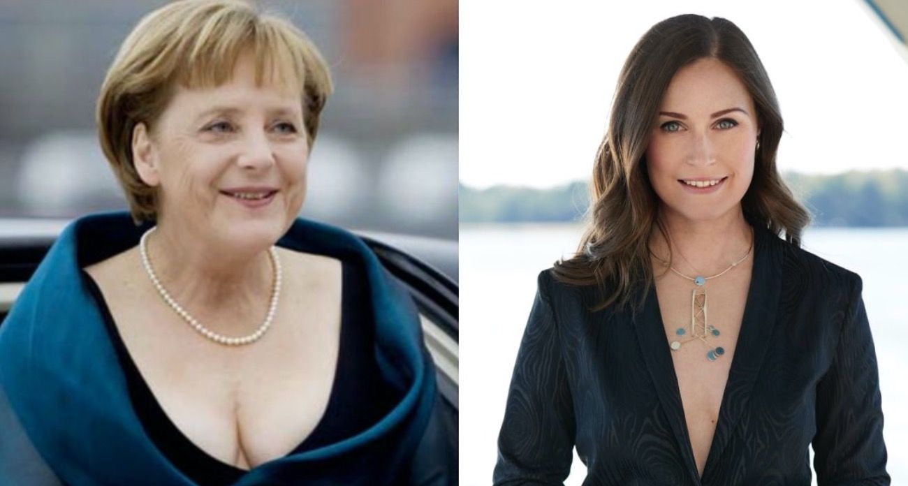 Angela Merkel en la ópera de Oslo, en 2008. Sanna Marin, primera ministra de Finlandia, en una publicación femenina de su país, en octubre de 2020.