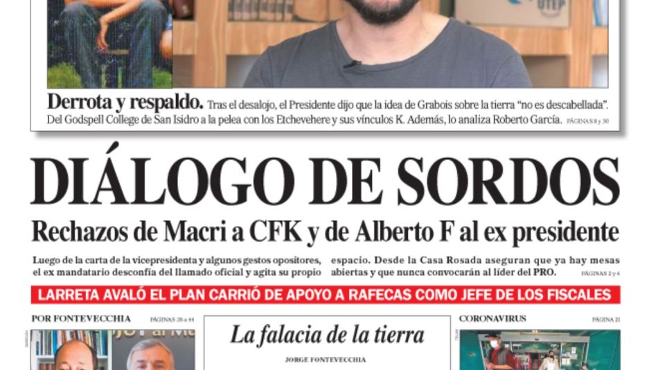 La tapa de la edición impresa de este sábado 31 de octubre.
