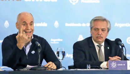 Todos y juntos. Horacio Rodríguez Larreta y Alberto Fernández tuvieron una imagen muy alta al principio de la pandemia. Luego, el presidente cayó.