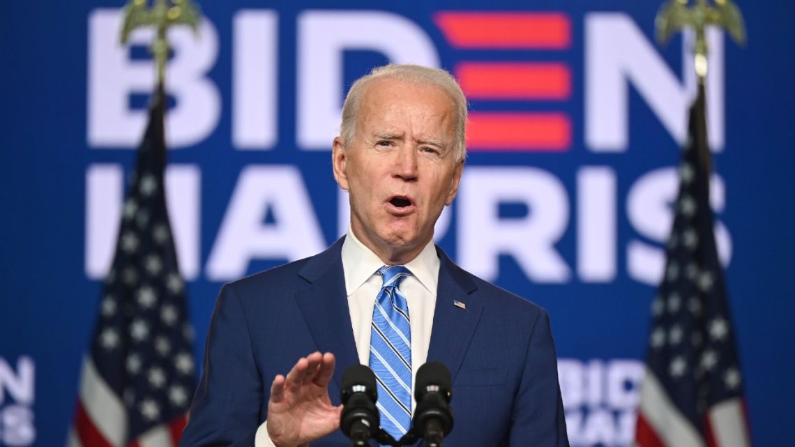 Democratic Presidential candidate Joe Biden speaks at the Chase Center in Wilmington, Delaware on November 4, 2020. 
