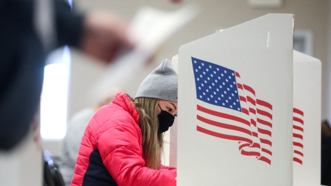 A voter marks her ballot at Bloomfield United Methodist Church on November 3, 2020 in Des Moines, Iowa. 