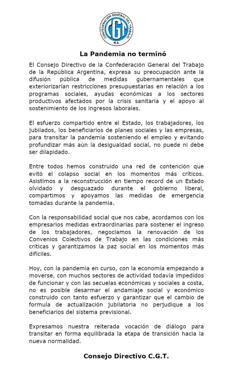 CGT Comunicado sobre Movilidad Jubilatoria
