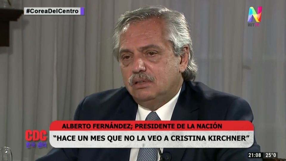 El presidente Alberto Fernández en la entrevista con "Corea del Centro"