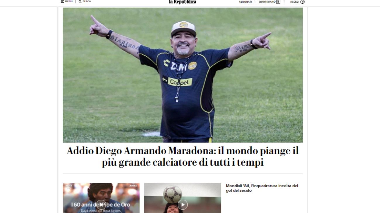 Asi reflejaron los diarios del mundo la muerte de Diego Maradona