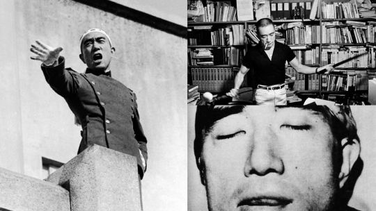 Mishima. El escritor japonés antes y después: en su despacho, manipulando una espada samurai, y durante la arenga en el cuartel general de Tokio del Comando Oriental de las Fuerzas de Autodefensa de Japón. En la última foto, su cabeza decapitada.