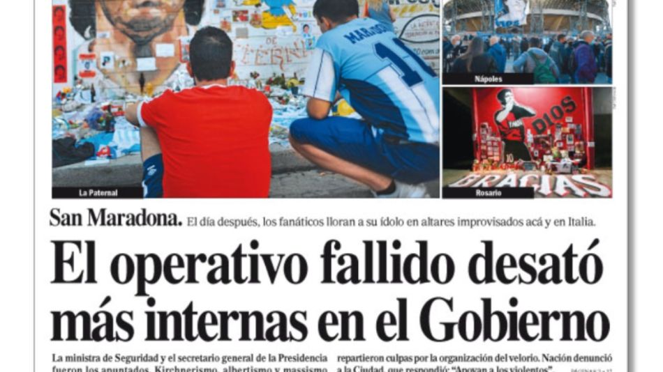 La tapa de la edición impresa de este sábado 28 de noviembre.