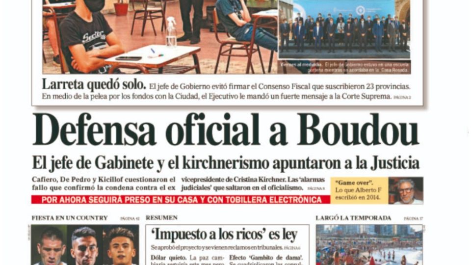 La tapa del diario PERFIL de este sábado 5 de diciembre.