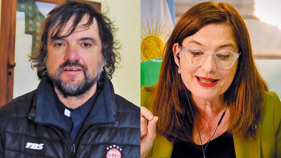 Enfrentados. Padre Pepe y la ministra bonaerense Estela Díaz.