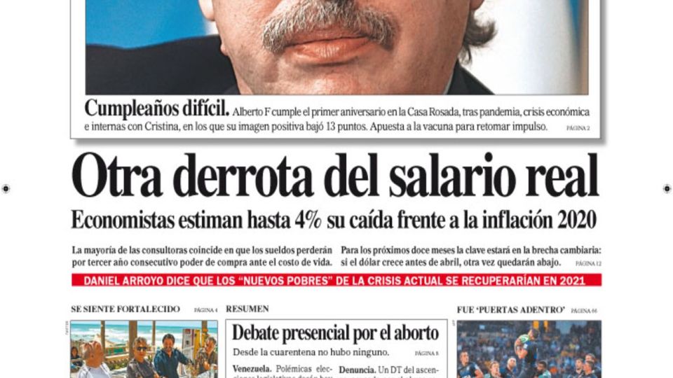 La tapa de Diario PERFIL de este domingo 6 de diciembre de 2020