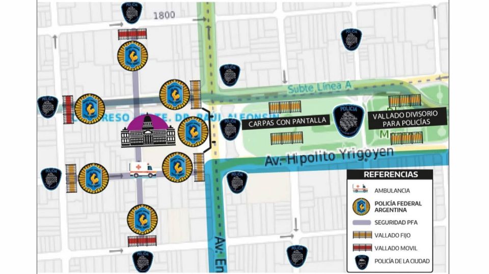 El operativo de seguridad en el Congreso.