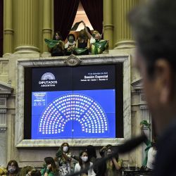 Handout photograph taken and released on December 11, 2020 shows the Chamber of Deputies' electronic board after legislators voted in favour of the abortion legalisation bill.