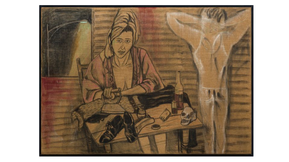 Marcia Schvartz: Sola, 2004, Técnica mixta sobre arpillera, 140 x 200 cmts.