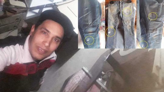 La prueba. En el video en el que se registró el ataque a Iván Vázquez se ve a Pablo Melo con un pantalón que tiene una mancha de pintura negra arriba y otra blanca en su pierna derecha., cerca de la pantorrilla.