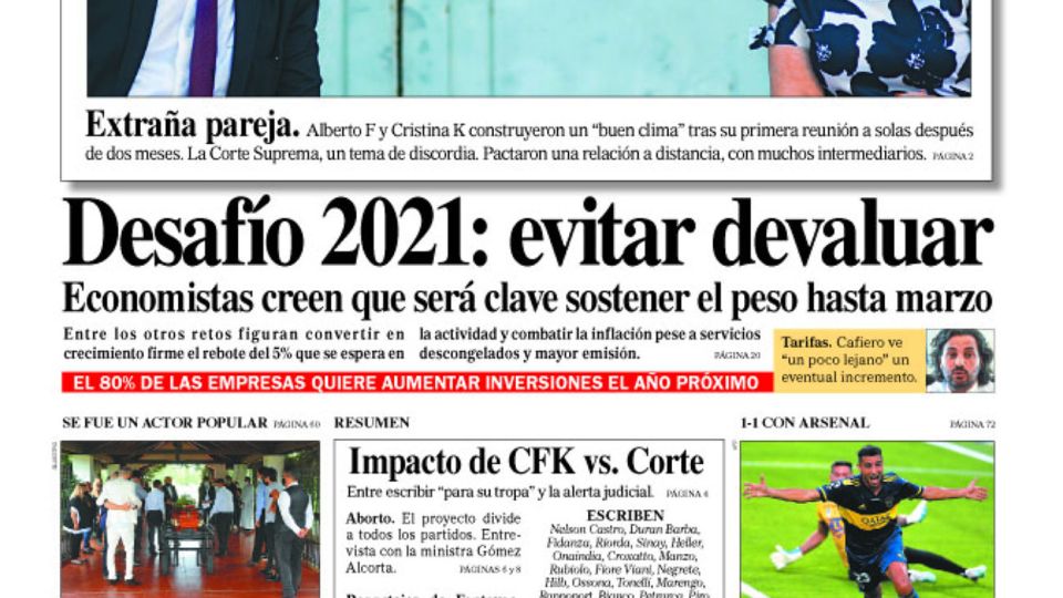 La tapa del Diario PERFIL de este domingo 13 de diciembre de 2020