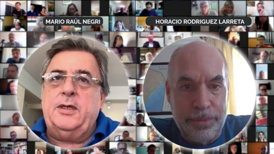 Mario Negri y Horacio Rodríguez Larreta, en un zoom con más de mil dirigentes de Juntos por el Cambio
