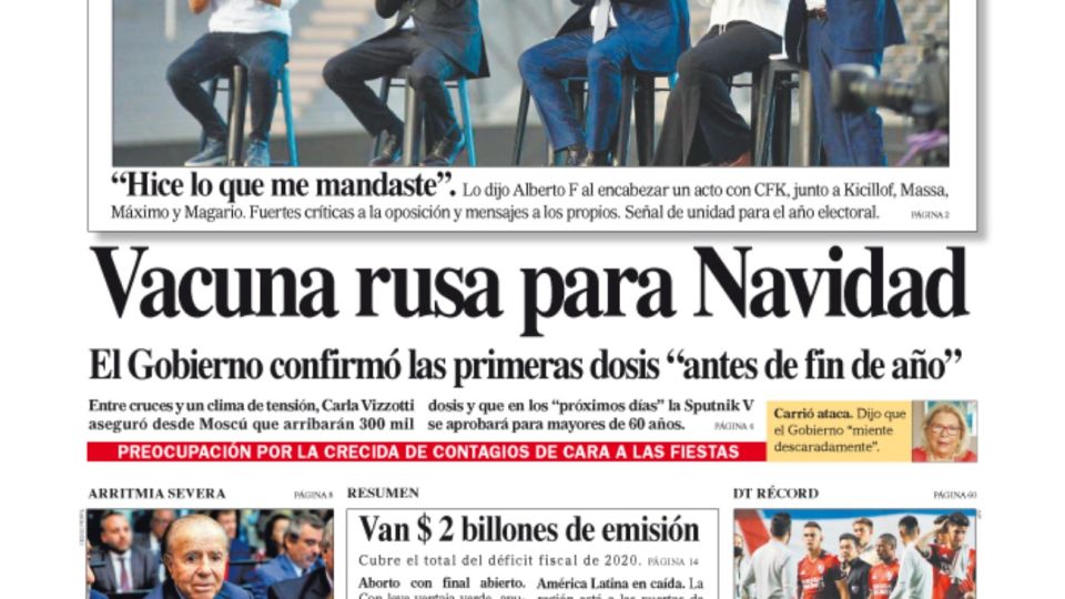 La tapa del Diario Perfil del sábado 19 de diciembre.