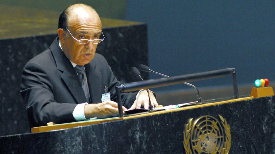 Carlos Ruckauf, en la ONU, cuando era canciller de Duhalde. (Archivo NA)