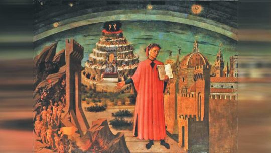 Dante. Dante Alighieri en un lienzo de Domenico di Michelino que se encuentra en la catedral de Florencia.