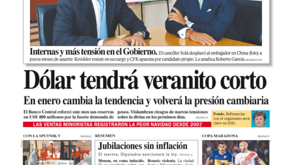 La tapa del diario Perfil del sábado 26 de diciembre.