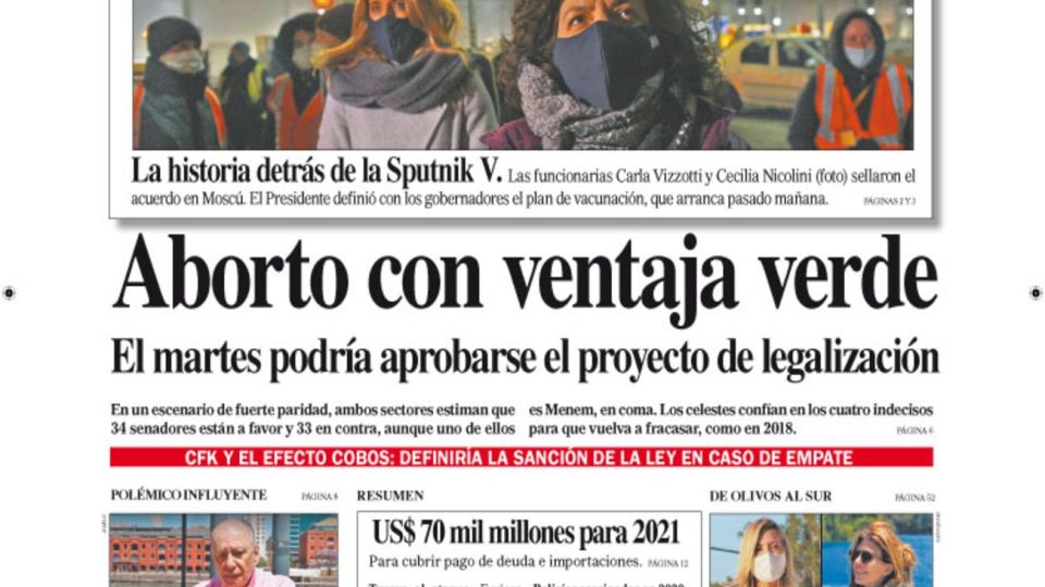 La tapa del Diario PERFIL de este domingo 27 de diciembre.